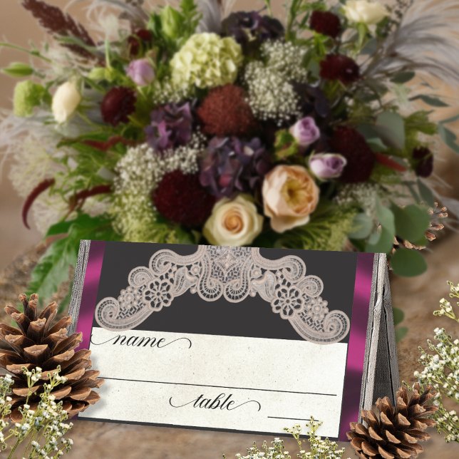 Rustic Ribbon & Lace - Plum Place Card (Creator Uploaded)