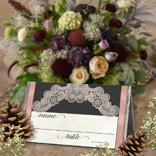 Rustic Ribbon & Lace - Rose Gold Place Card