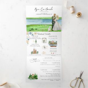 Rustic River Alexandria Bay Wedding Tri-Fold Invitation