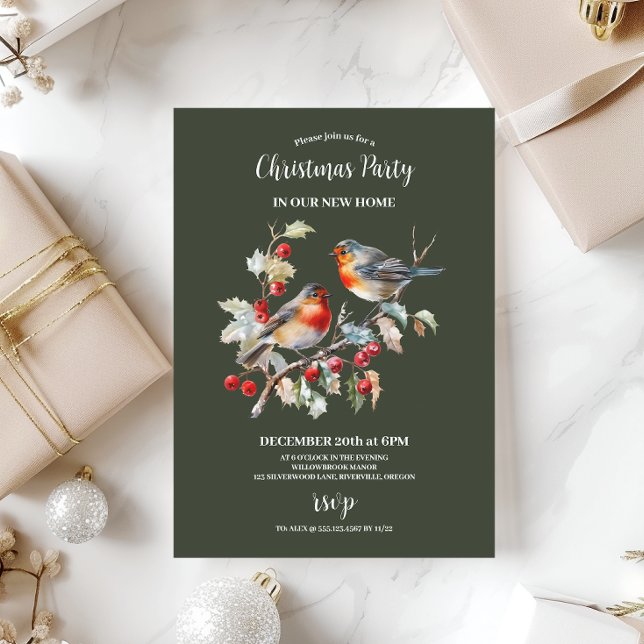Rustic Robin Christmas Party Invitation (Creator Uploaded)