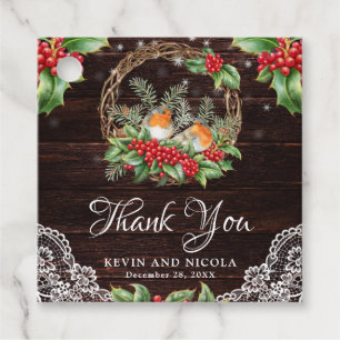 Rustic Robins & Holly Winter Wreath Wedding Favour Tags