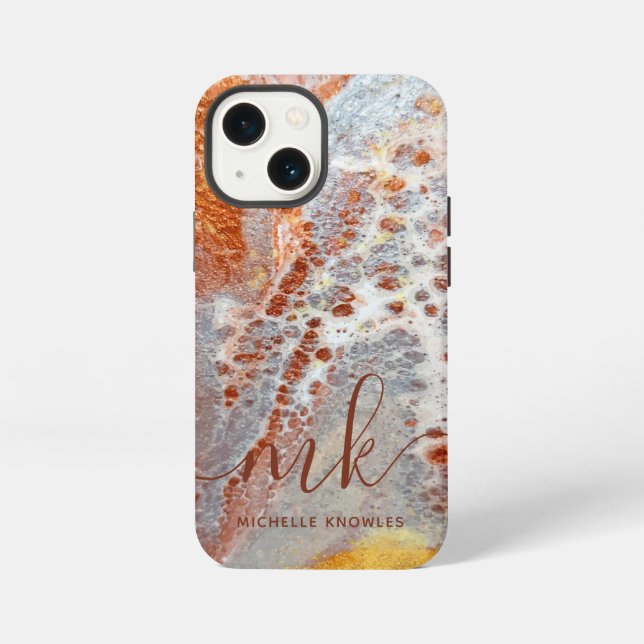 Rustic Rock Gold Marble Texture Custom Initials iPhone Case (Back)