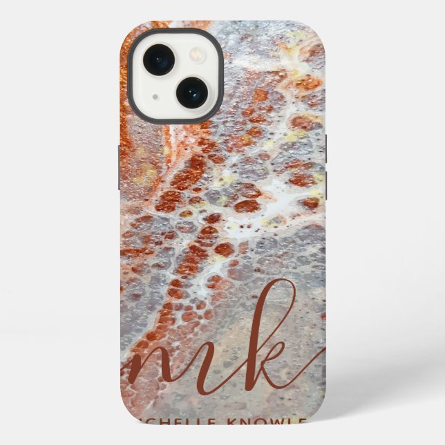 Rustic Rock Gold Marble Texture Custom Initials iPhone Case (Back)