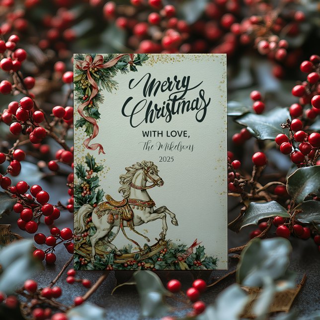 Rustic Rocking Horse Christmas Holiday Card (Creator Uploaded)