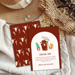 Rustic Rodeo Cowboy Cactus Beer Arch Baby Shower Thank You Card