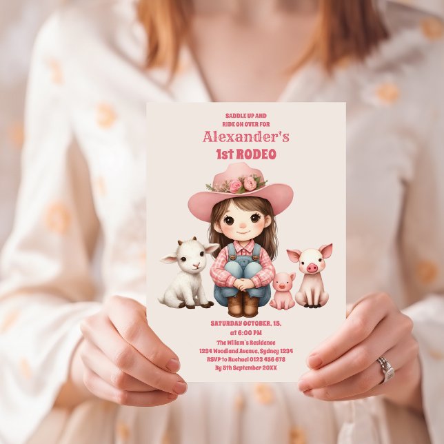 Rustic rodeo cowgirl western cow 1st birthday invitation (Creator Uploaded)