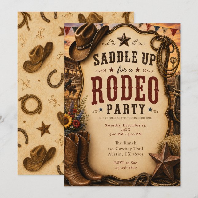 Rustic Rodeo Party Invitation (Front/Back)