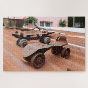 Rustic Roller Skates Tin Roof Orange Tones Jigsaw Puzzle