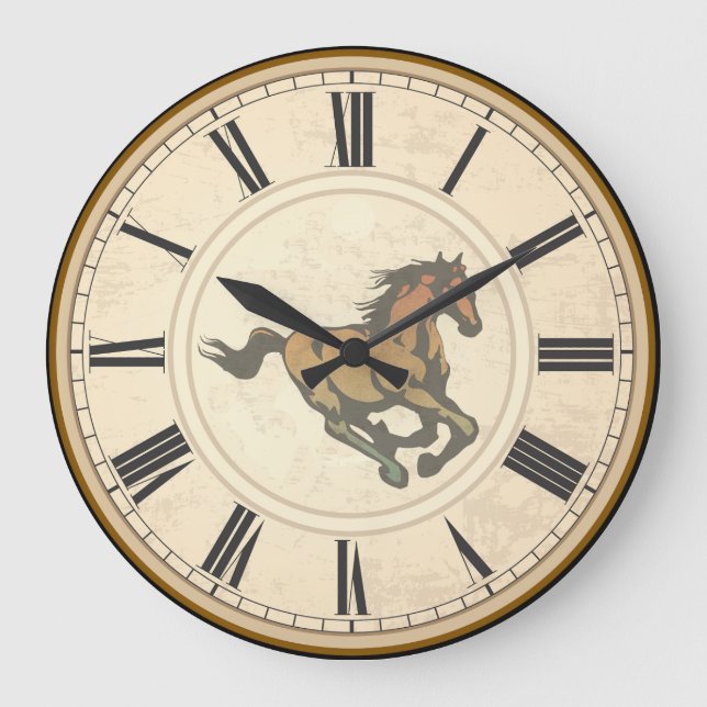 RUSTIC ROMAN NUMERALS VINTAGE HORSE LARGE CLOCK (Front)