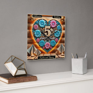 Rustic Romance: 5th Anniversary Charm Square Wall Clock