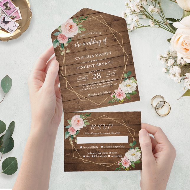 Rustic Romance Blush Floral Geometric Wedding All In One Invitation (Creator Uploaded)
