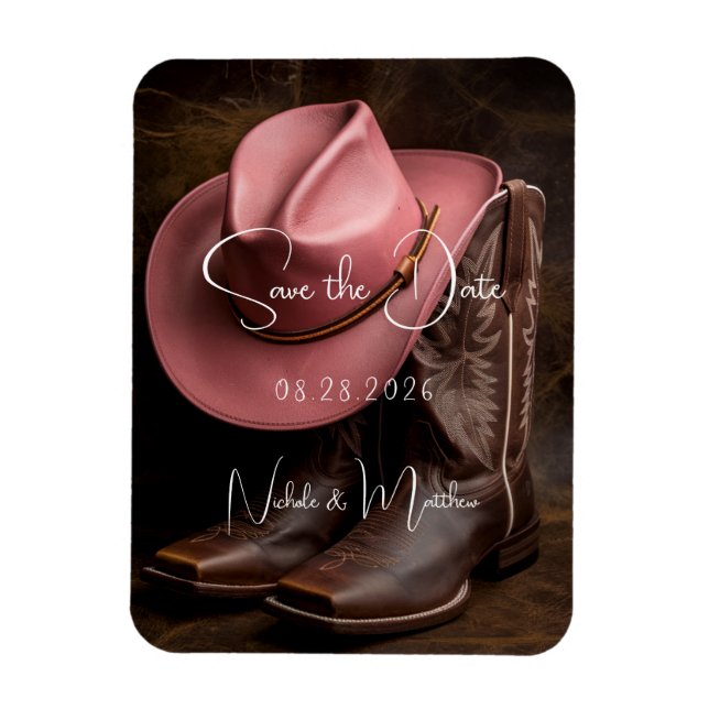Rustic Romance: Boots and Hat Save the Date Magnet (Vertical)