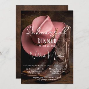 Rustic Romance: Boots & Hat Rehearsal Dinner Invitation