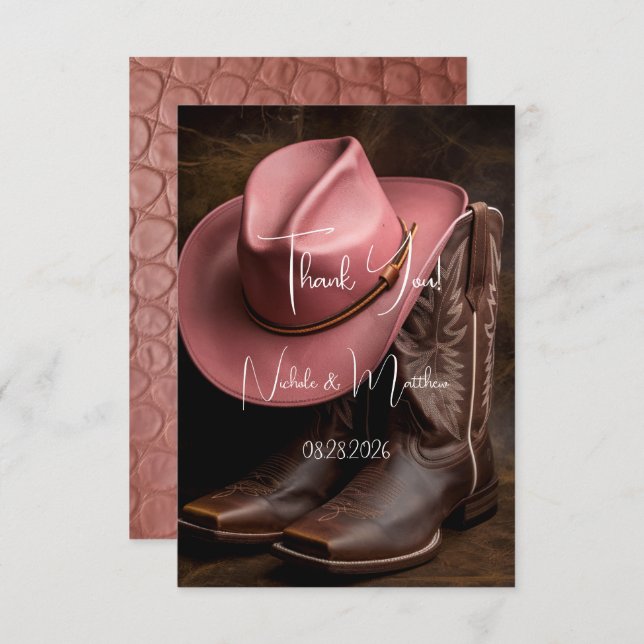Rustic Romance: Boots & Hat  Thank You Card (Front/Back)