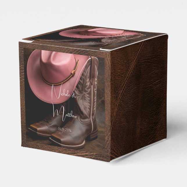 Rustic Romance: Cowboy Boots & Rose Hat Favour Box (Front Side)
