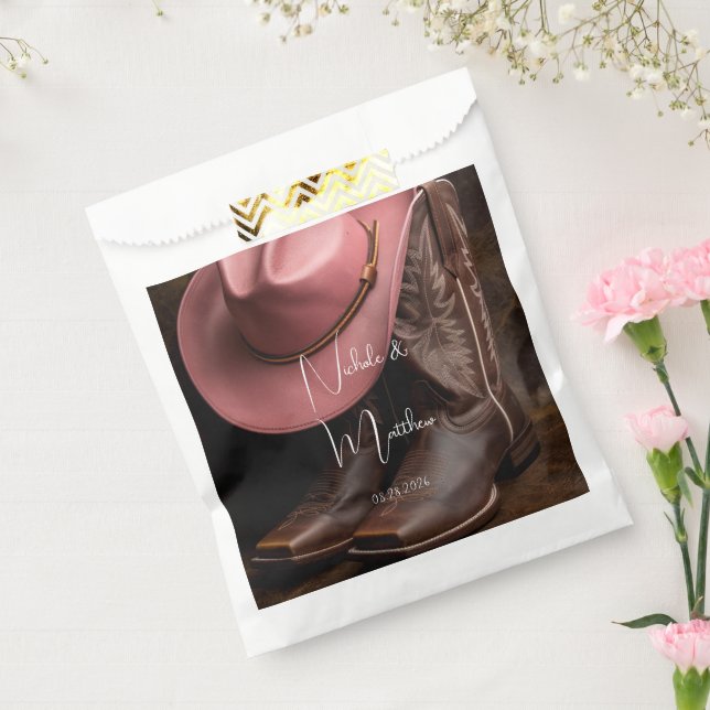 Rustic Romance: Cowboy Boots & Rose Hat Wedding Favour Bag (Sealed)