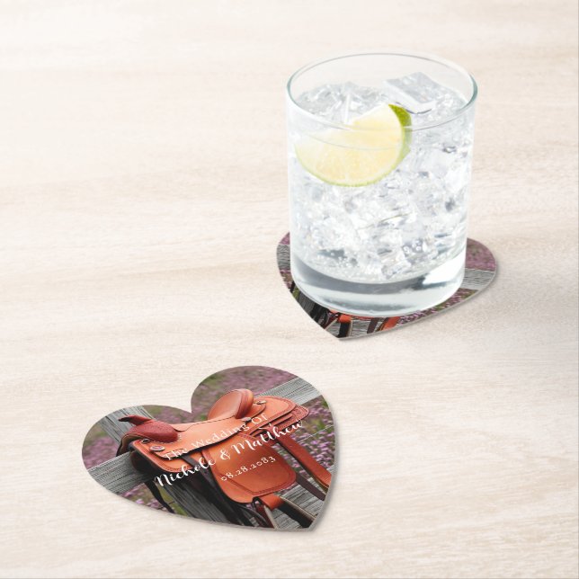 Rustic Romance: Saddle on the Fence Wedding Paper Coaster (Insitu)