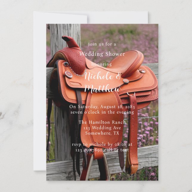 Rustic Romance: Saddle on the Fence Wedding Shower Invitation (Front)