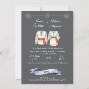 Rustic Romanian Wedding Traditional Folk Costumes  Invitation