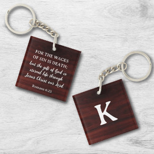 Rustic Romans 6:23 Scripture Custom Monogram Key Ring