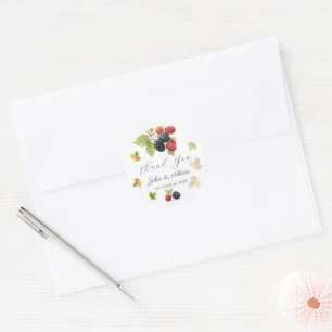 Rustic Romantic Autumn Berry Wedding Photo Back  Classic Round Sticker