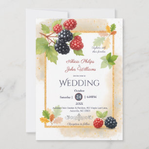 Rustic Romantic Autumn Berry Wedding Photo Back  Invitation