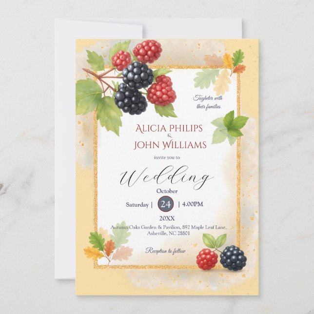 Rustic Romantic Autumn Berry Wedding Photo Back  Invitation (Front)