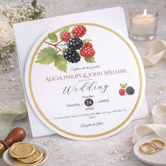Rustic Romantic Autumn Berry Wedding Photo Back  Invitation (Creator Uploaded)