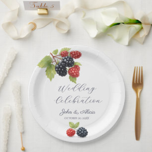 Rustic Romantic Autumn Berry Wedding Photo Back Paper Plate