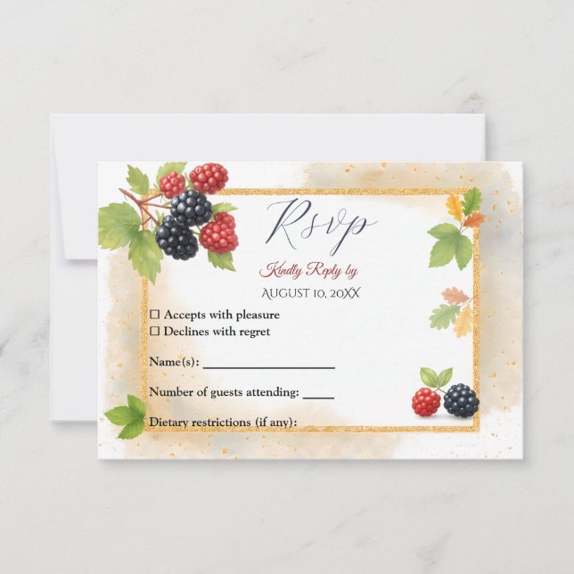 Rustic Romantic Autumn Berry Wedding Photo Back  RSVP Card (Front)