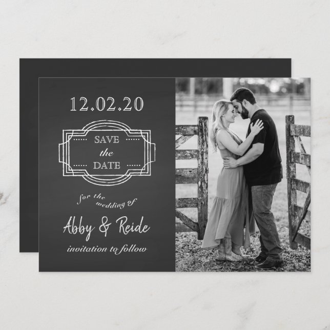 Rustic Romantic Black & White Photo Save the Date (Front/Back)