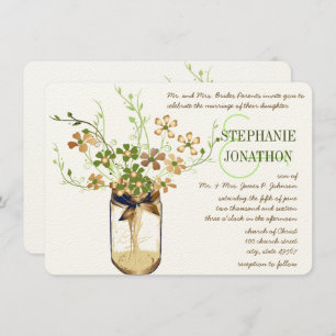 Rustic Romantic Copper Olive Mason Jar Wedding Invitation