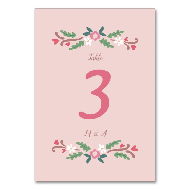 Rustic Romantic Floral Bunch Table Number (Front)