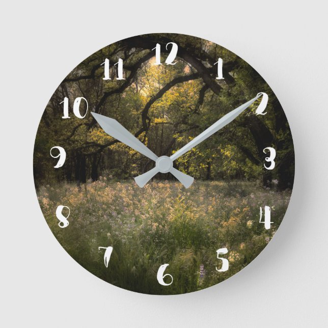 Rustic Romantic Floral Enchanted Forest Flowers Round Clock (Front)