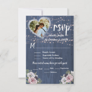 Rustic Romantic Floral Photo Wedding  RSVP Card