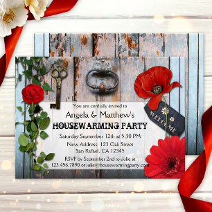 Rustic Romantic Floral Wood Housewarming Invite