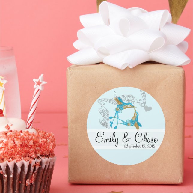 Rustic Romantic Hummingbird Kiss Love BirdWedding Classic Round Sticker (Party)