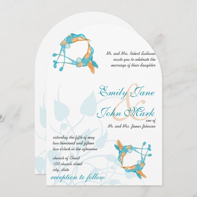 Rustic Romantic Hummingbird Kiss Love BirdWedding Invitation (Front/Back)