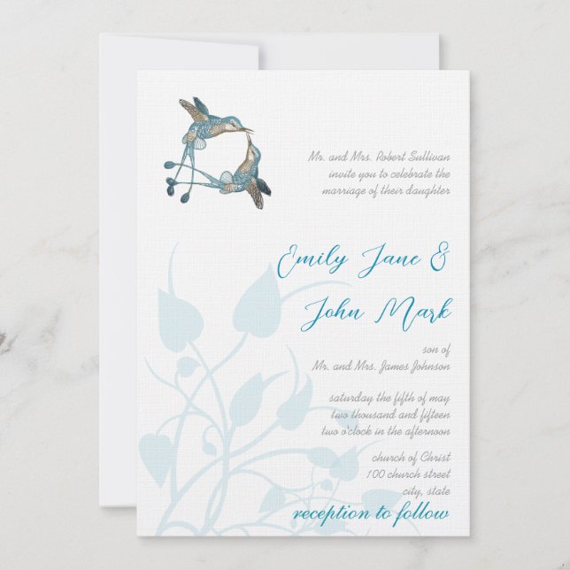Rustic Romantic Hummingbird Kiss Love BirdWedding Invitation (Front)