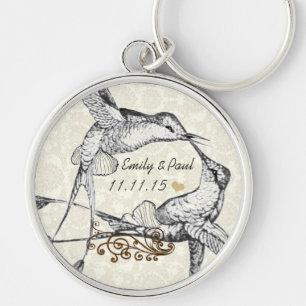 Rustic Romantic Hummingbird Kiss Love BirdWedding Key Ring