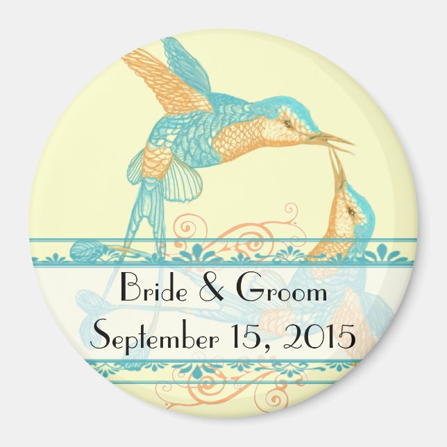 Rustic Romantic Hummingbird Kiss Love BirdWedding Magnet (Front)