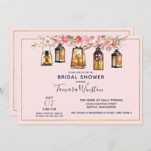 Rustic Romantic Lanterns Rose Gold Bridal Shower Invitation