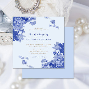 Rustic Romantic Light Blue Floral Square Wedding Invitation