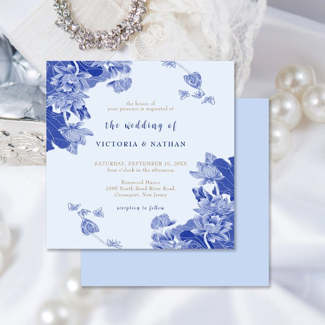 Rustic Romantic Light Blue Floral Square Wedding  Invitation (Creator Uploaded)