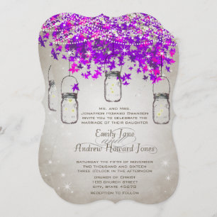 Rustic Romantic Mason Jar Radiant Purple Tree Invitation
