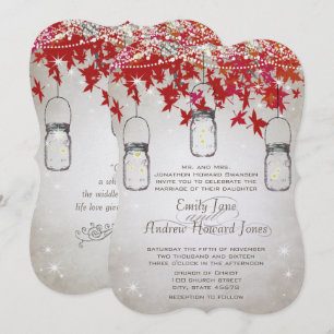 Rustic Romantic Mason Jar Red Fall Tree Invitation