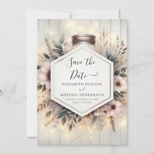  Rustic Romantic Mason Jar Wedding Save The Date (Front)