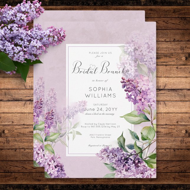 Rustic Romantic Purple & Sage Lilacs Bridal Brunch Invitation (Rustic Romantic Purple & Sage Lilacs Bridal Brunch Invitation)