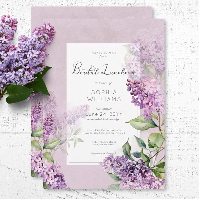 Rustic Romantic Purple & Sage Lilacs Bridal Lunch Invitation (Rustic Romantic Purple & Sage Lilacs Bridal Lunch Invitation)