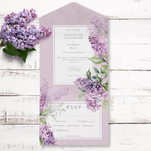 Rustic Romantic Purple & Sage Lilacs Dinner All In One Invitation